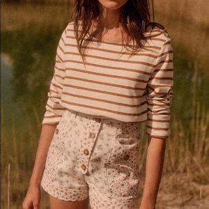 Sézane Colette Marinière Striped Pullover in Ecru / Camel